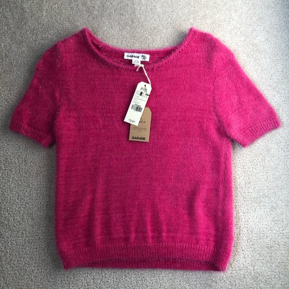 Garage Fuzzy Crop Sweater Tee - Fushia Purple - Picture 1 of 2